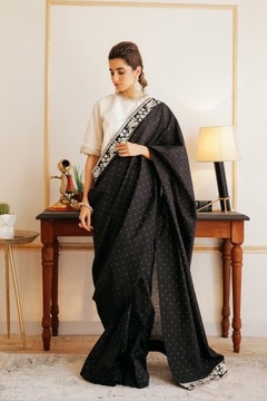 Czarne bawełniane sari saree  saari Bollywood