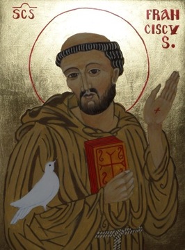 Święty Franciszek z Asyżu, oryginał ikona deska 