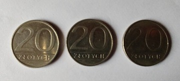 20 zł, 1986 r., 3 sztuki, PRL. (z12)