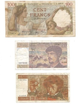 Francja zestaw 3 banknotów