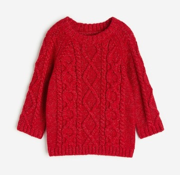 Nowy czerwony sweter ze splotem H&M 86/92