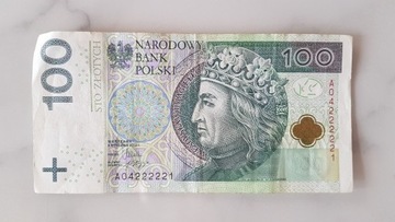 Banknot 100 zł, seria AO, nr banknotu