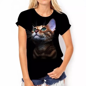 Koszulka damska t-shirt L wzór 3D kot kotek