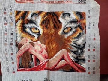 Obraz tygrys i kobieta haft krzyżykowy 