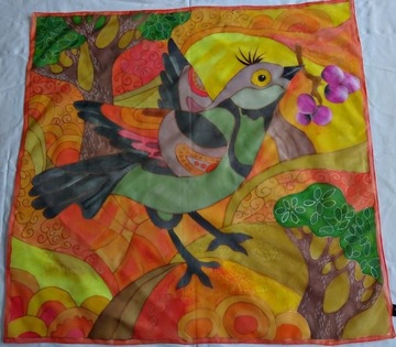 Ptasze-Chusta-Jedwab ręcznie malowany-Chusta-90x90