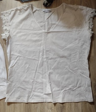 T-shirt koszulka biała koronka Reserved L