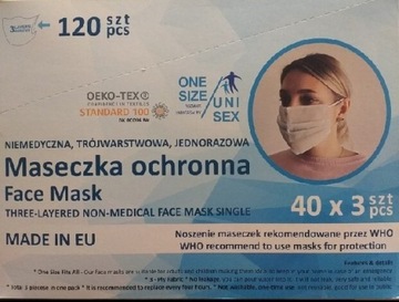 Maseczka ochronna OEKO-TEX STANDARD 100 40x3 szt