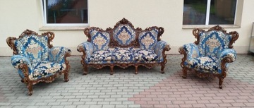 Wypoczynek rzeźbiony włoski sofa 2 fotele