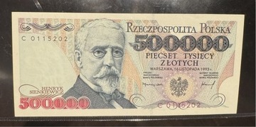 Banknot 500000 złotych 1993 Seria C UNC Rzadki L6