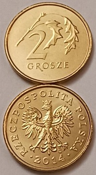 2 gr grosze 2014 r.  MW mennicze najniższy nakład