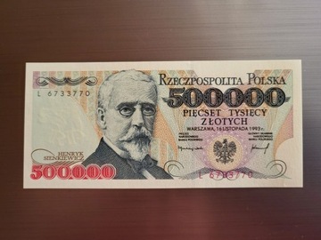 Banknot RP 500000 złotych H. Sienkiewicz 1993 UNC