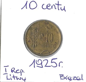 LITWA, 10 centu (centów) 1925, I Republika, st. 3