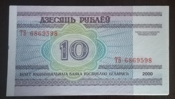 Białoruś 10 rubli 2000 r. Seria TB stan UNC