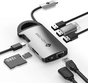 NOVOO USB C Hub 8 w 1 Adapter USB-C do HDMI 4K