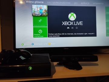 Xbox 360 slim E + Kinect + 2 Pady + 4 gry