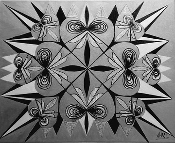 Mandala-akryl na płótnie, 40x50 cm, srebrno-czarna