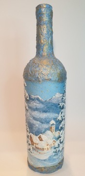 Świąteczna butelka decoupage ręcznie wykonana