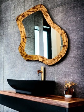 asymetryczne lustro do łazienki drewniane