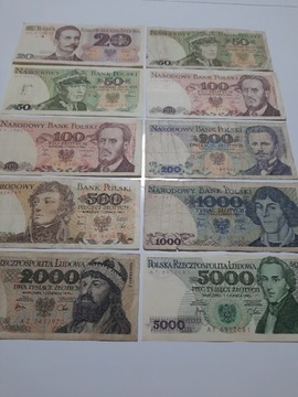 16#L 10 BANKNOTÓW PRL OD 20 ZŁ DO 5.000 TYSIĘCY 