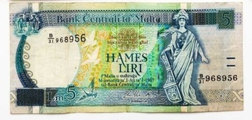 Banknot 5 lira maltańska Malta 1994 P.46