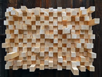 Drewniana mozajka, panel akustyczny, obraz 3D