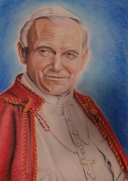Portret Jana Pawła II, pastele suche Piotr Zięciak