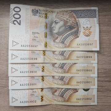 Banknoty 200zl seria AA