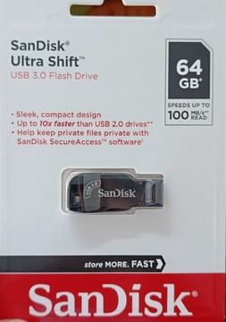 Pendrive SANDISK ULTRA SHIFT 64 GB USB 3.0 czarny