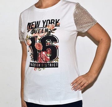 Bluoltre koszulka damska t-schirt biała print  M/L