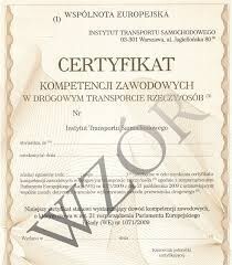 Certyfikat Kompetencji Zawodowych przewóz rzeczy