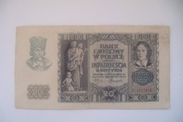 Polska Banknot 20 zł. 1940 r. seria G