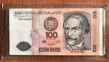 Banknot 100 CIEN INTIS. 1987r. Peru
