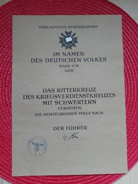 Krzyż Odznaczenia Odznaka Dokument Niemcy Kopia 