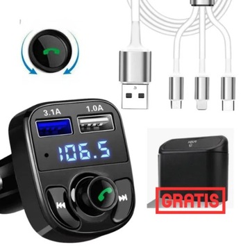 Transmiter Bluetooth FM Ładowarka Adapter 2xUSB