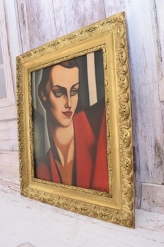 T De Łempicka - Kobieta w Czerwonym Płaszczu - Stary Obraz Olejny z Francji