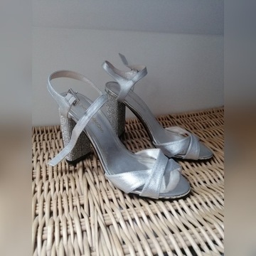 Sandały wesele cyrkonie USA nowe srebrne glamour