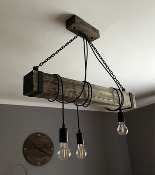 Lampa belka wisząca na 3 żarówki drewno Loft