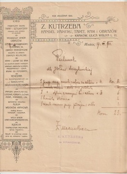 Handel Papieru Tapet Ram i Obrazów Kraków 1911