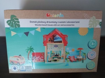 ELEFUN Domek plażowy drewniany z autem i akcesoria