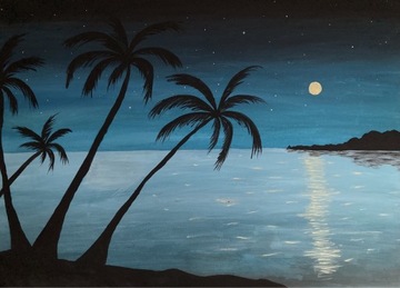 Obraz ręcznie malowany, morze i palmy