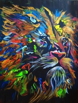 Kolorowy Lew - ręcznie malowany - obraz