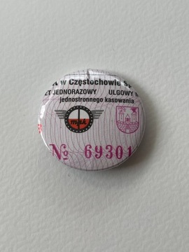 Button przypinka handmade bilet autobusowy unikat 