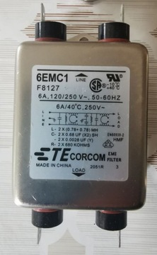 Filtr sieciowy EMI 250 VAC TE Connectivity 6EMC1