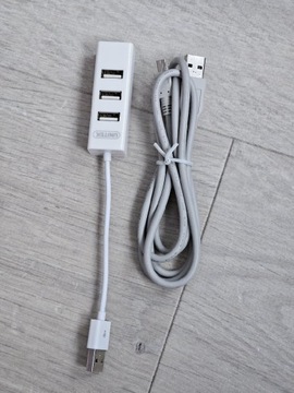 HUB USB Unitek biały + kabel mini USB do aparatu 