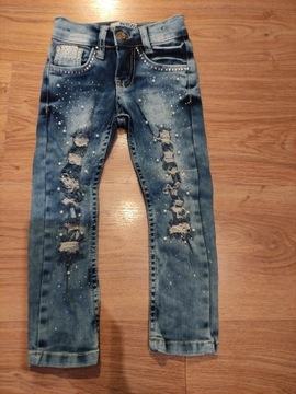 Cudowne jeansy z przetarcia koraliki cyrkonie 86