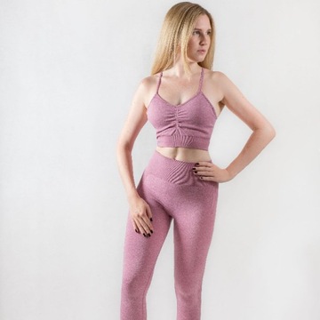 Zestaw fitness legginsy stanik sportowy róż S