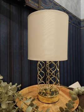 Lampka nocna stołowa glamour biało złota 