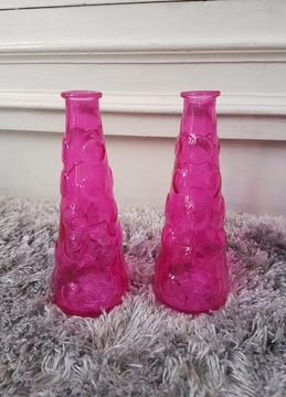 Dwa wazoniki bąbelkowe szklane stożki różowe