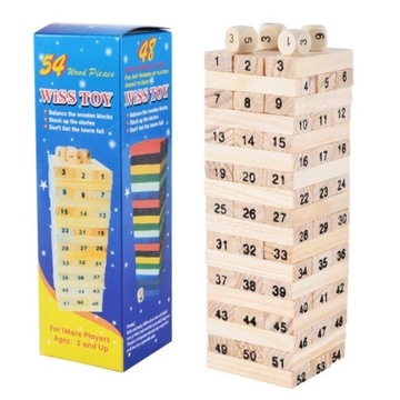 Drewniana gra zręcznościowa Jenga Cyfry Mini