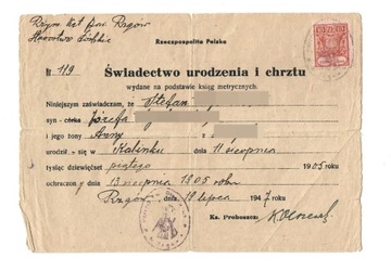  Opłata stemplowa na dokumencie 1947 r. Rzgów